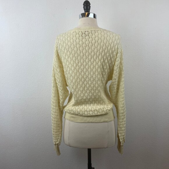 Vintage 70's Sweater Medium Pullover Long Sleeve Open Diamond Knit Academia Prep - Picture 6 of 8